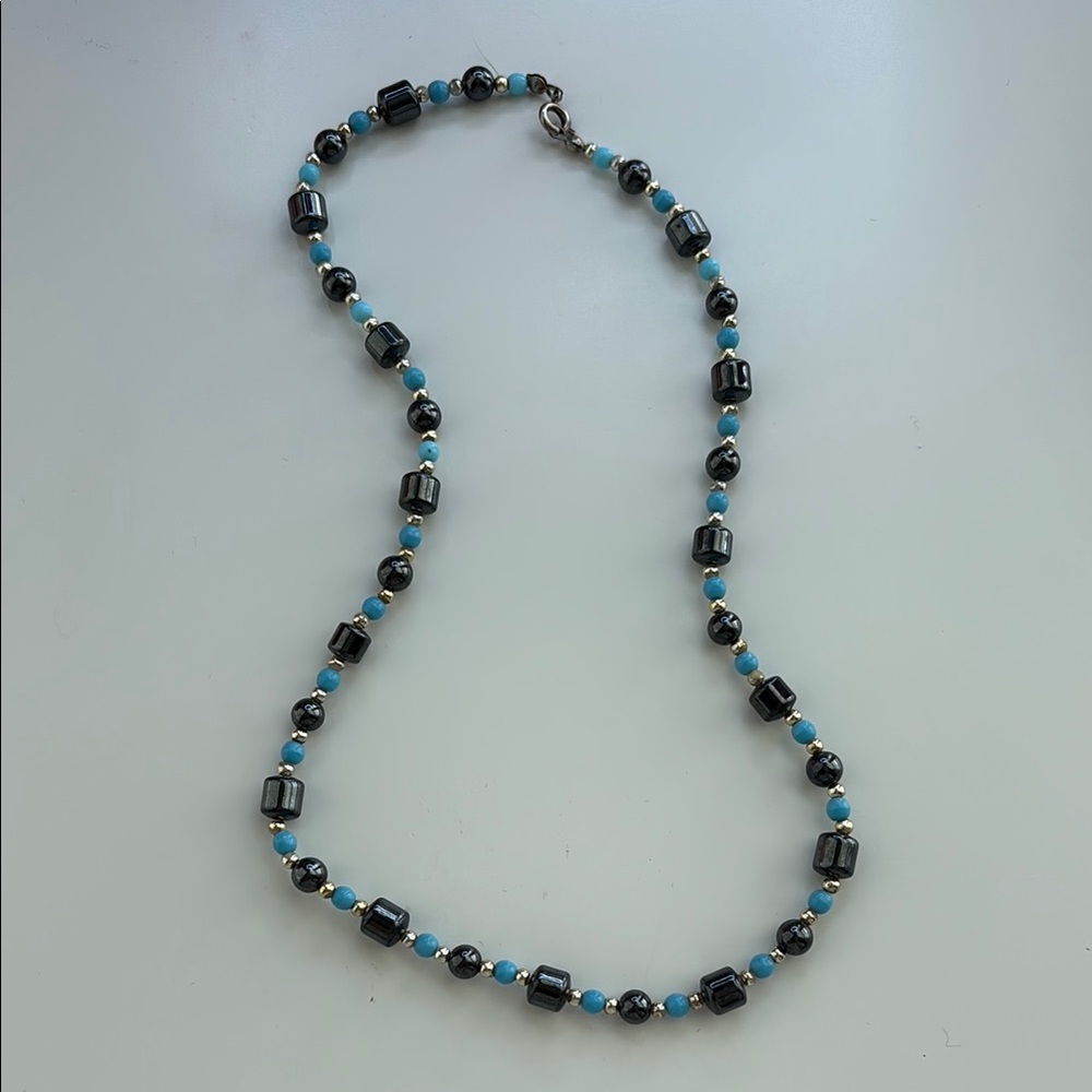 elegant black and blue beaded necklace